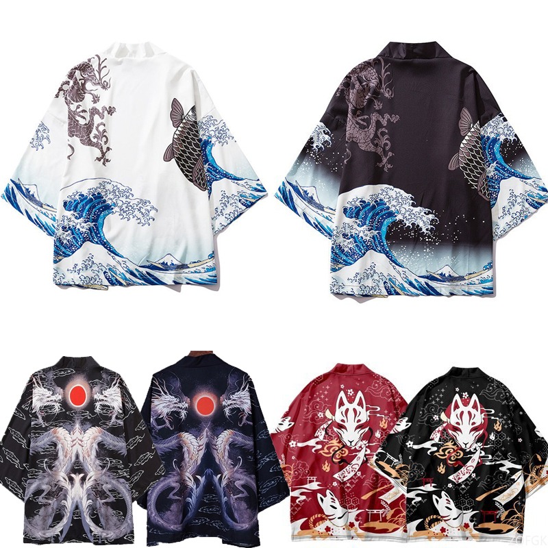 Sewing V - Çin Tarzı Harajuku Haori Baskılı Pelerin