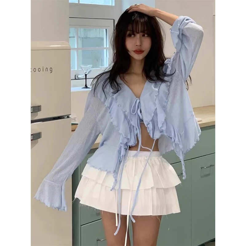 Sewing V - MEXZT Kırpılmış Beyaz Gömlek Kadın Moda